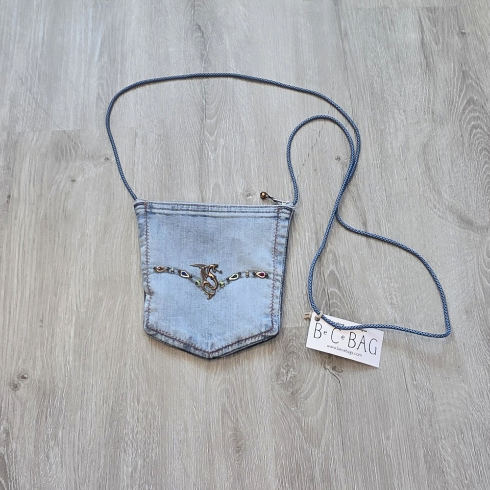Gem Denim Blue Crossbody Shoulder Bag - New!